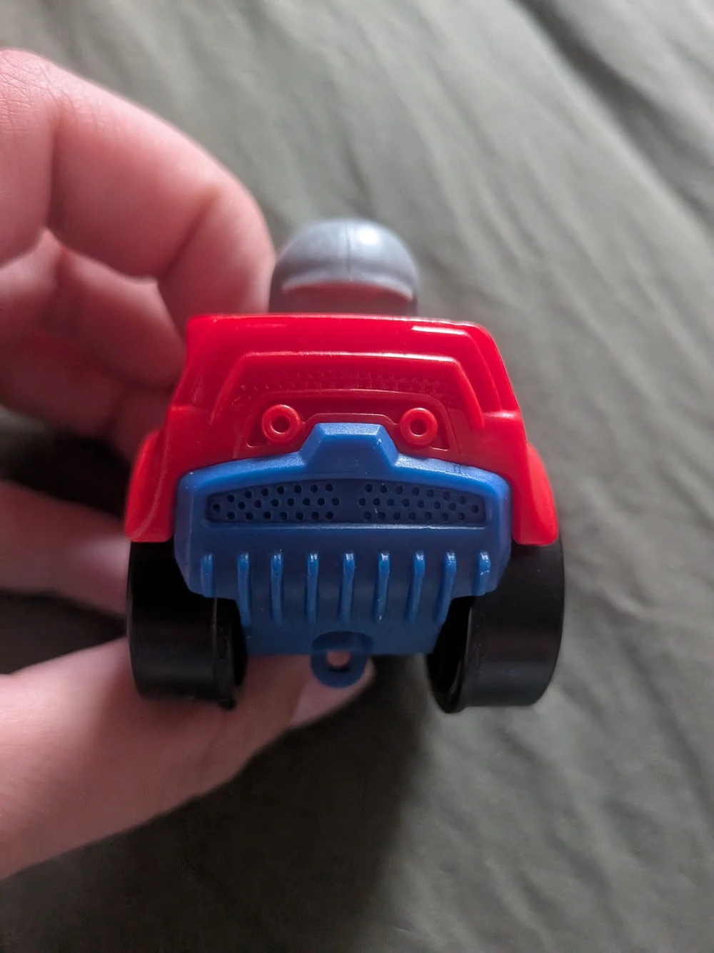 Fisher Price Little People Wheelies Red Racer Car Grey Helmet On Driver